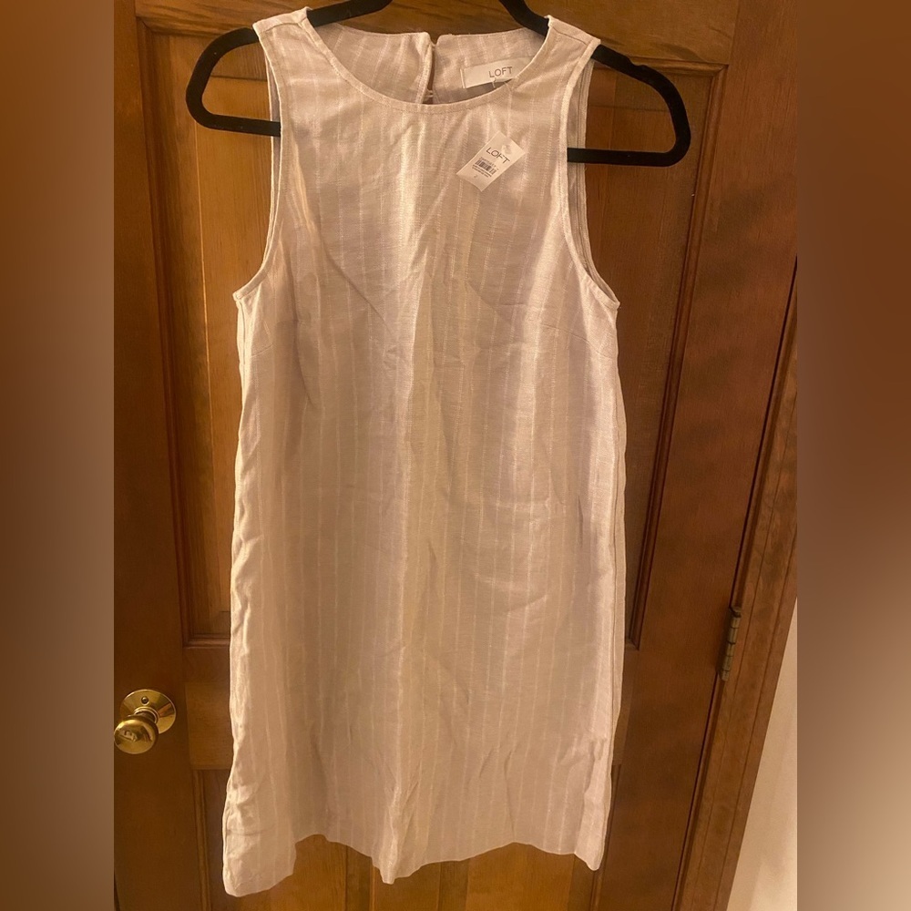NWT Loft Linen Blend Shimmer Dress Resortwear Coastal Grandmother Vacation Ready